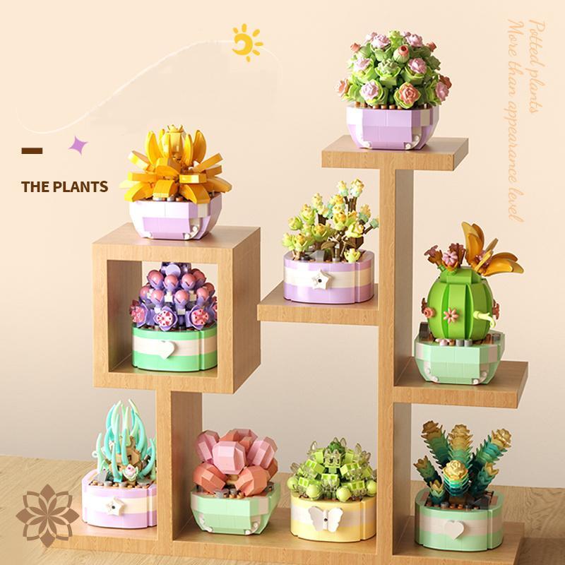 Product Introduction of Potted Succulent Building Blocks, 270pcs/set Creative DIY Plant Building Bricks Toys for Home Office Desk Decoration, Home Decor Set 4