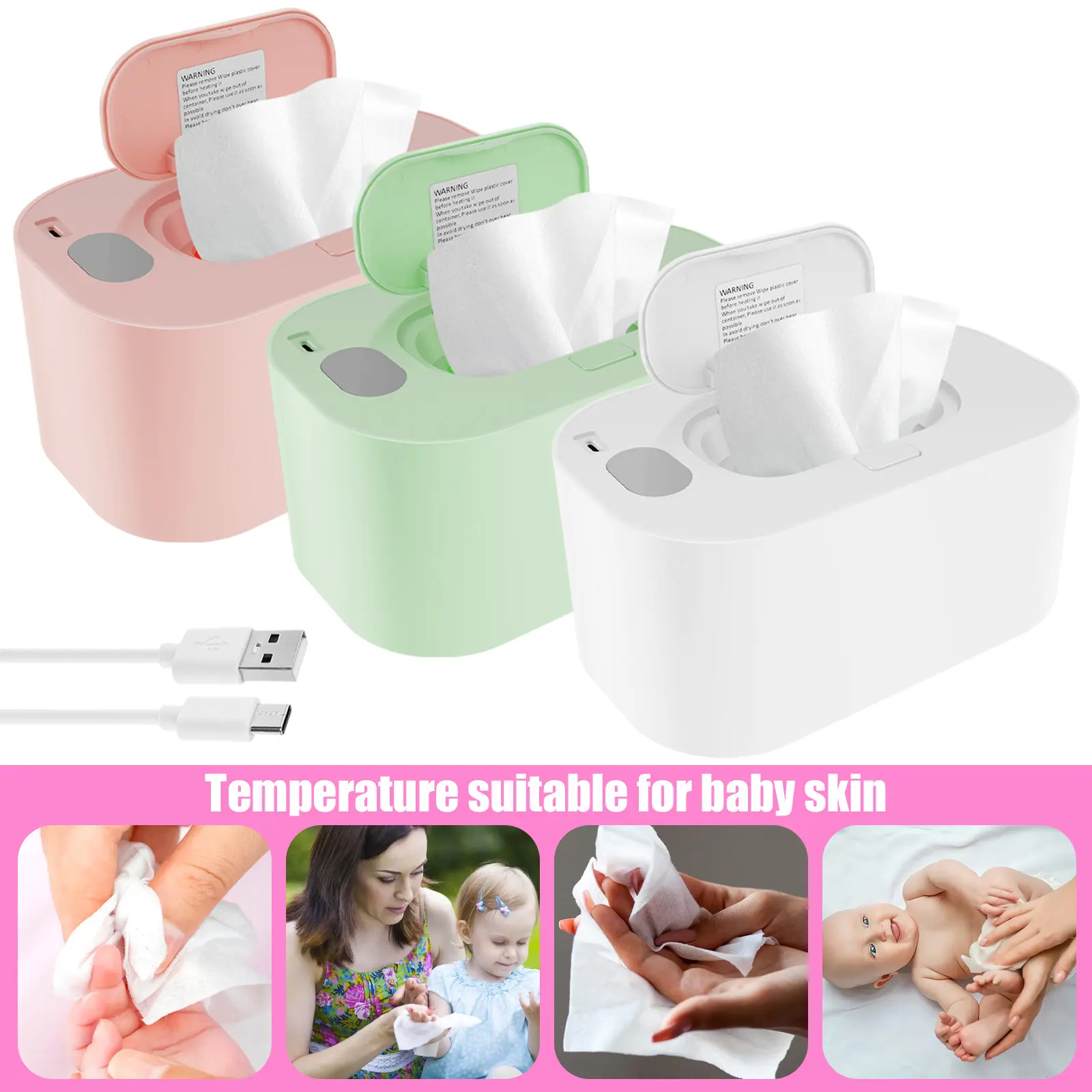 Baby Wipe Warmer Thermostat Baby Wipe Heater Even Heating Wet Wipes Warmer Portable Baby Wipes Dispenser Warmer Prevent Dry USB Baby Wipe Warmer Reusable for Car Home Baby Nursery 20×12×10cm  0520A