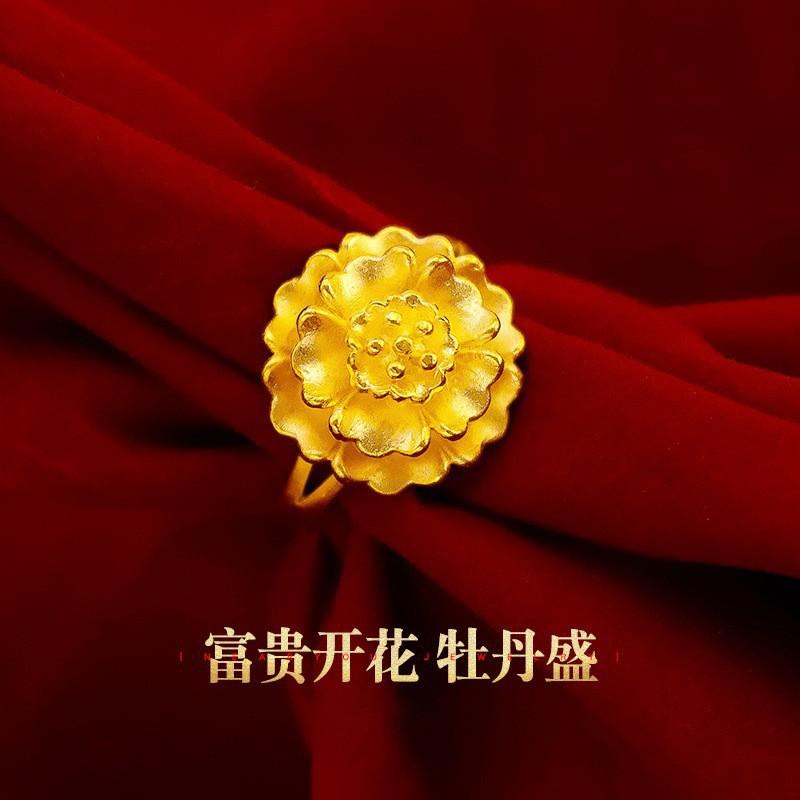 Product Introduction of Gold-Plated Women's Vintage Flower Ring Imitation Vietnamese Gold Flower Ring Bride Wedding Prosperity Flower Ring Jewelry 1