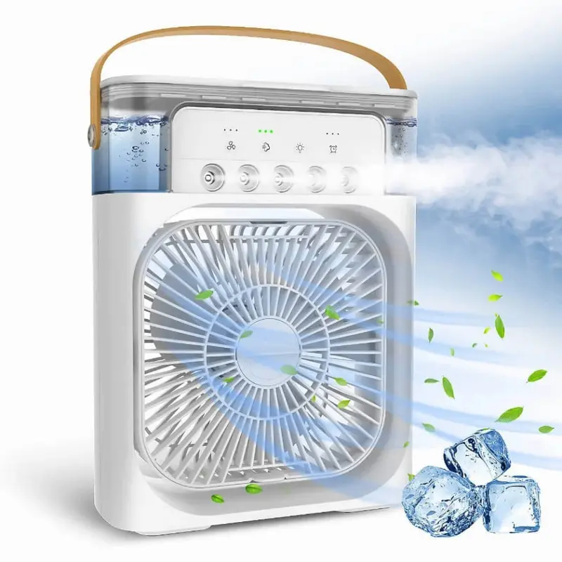 Quạt Điều Hòa Phun Sương Mini Làm Mát Dung Tích 600ml Có Chế Độ Hẹn Giờ Tích Hợp Đèn Led 7 Màu [ HÀNG LOẠI 1 ] 1
