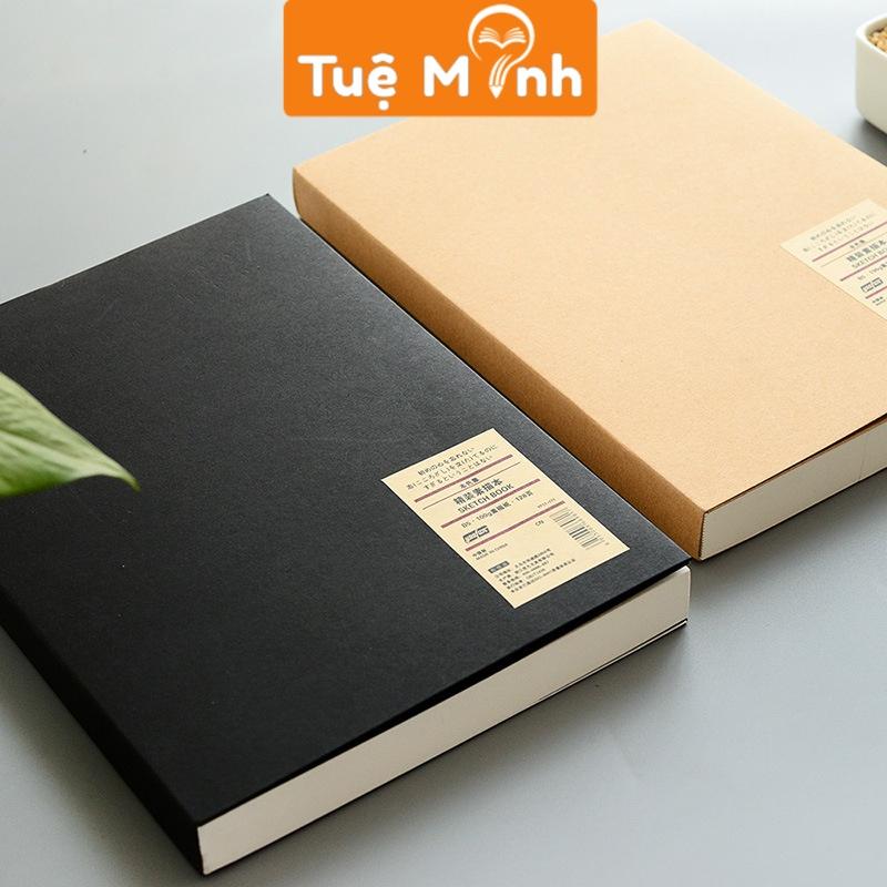 Sổ tay trơn B5-A5 128 tờ phong cách tối giản, tập vở giấy trắng bề mặt nhám bám mực bìa kraft/ đen S20/S27