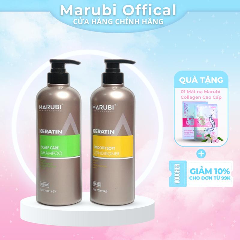 Cặp dầu gội xả siêu mềm mượt Marubi Keratin 750ml Hương thơm nước hoa lưu hương lâu Nữ Women dầu gội daugoi cap