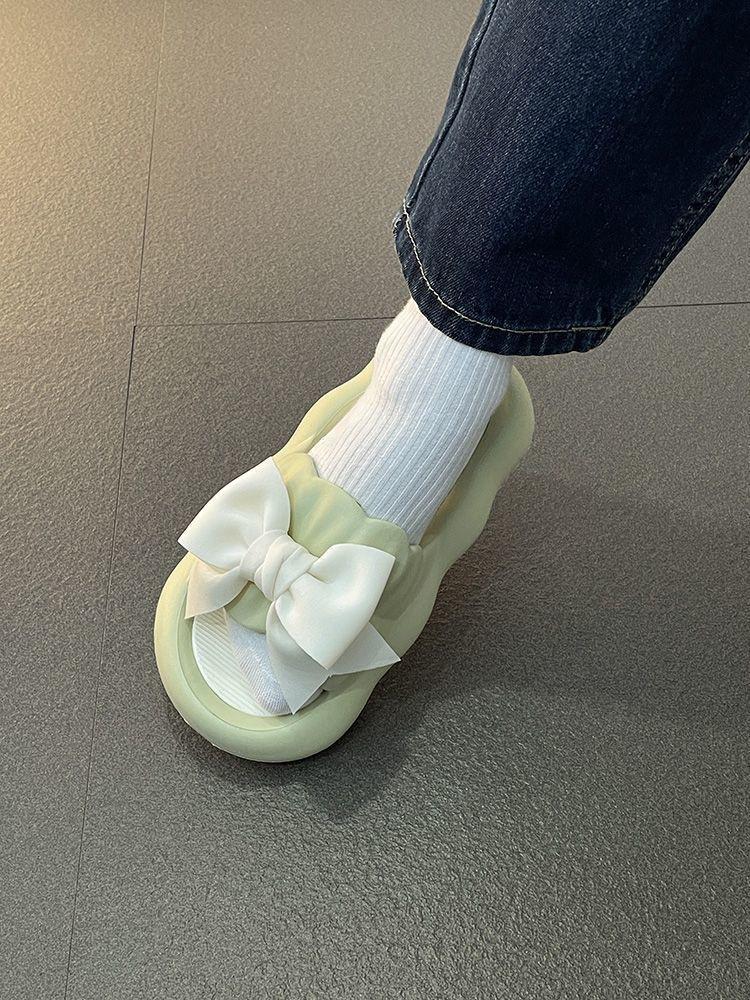 Product Introduction of New Cute Wild Bowknot Slippers for Women Summer Outdoor Student Dormitory Non-Slip Slip Slip-on Thick-Soled Sandals for Women Walking Shoes Footwear Girl Slide Flipflop Comfort Onyx 11