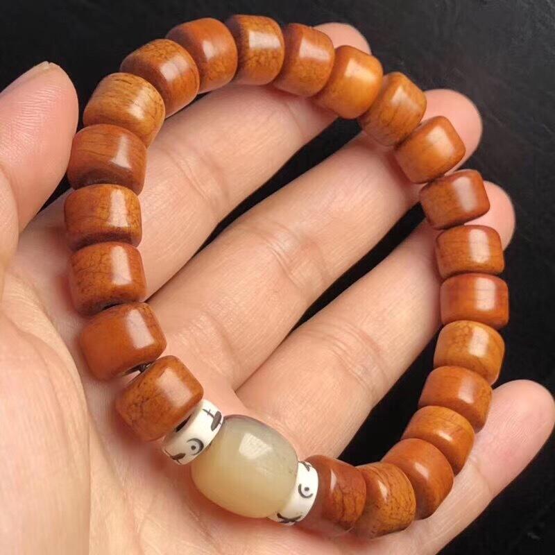 Product Introduction of Natural Cow Used Yak Hand String Bucket Bone Buddha Beads cinnabar  bracelet 1