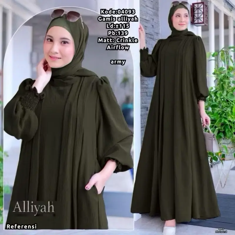 Aliyah Gamis Muslimah Lebaran Bahan Crinkle Airflow Abu-Abu Coklat 1
