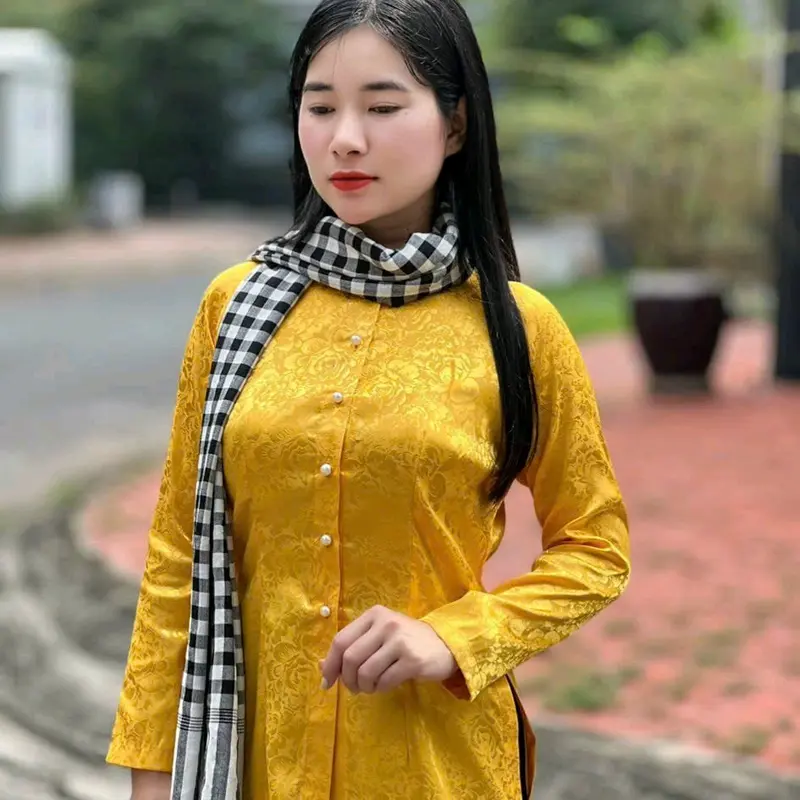 Áo Bà Ba Nữ Mặc Tết, Áo Bà Ba Gấm Chất liệu Gấm Mềm Mại Phom Dáng Đẹp Trẻ Trung Năng Động 6