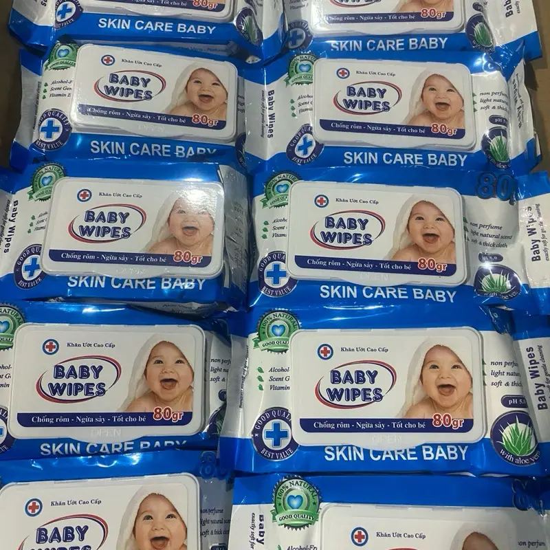 Sỉ combo 10 gói khăn ướt không mùi baby wipes 80g, an toàn cho bé.(date:2027) Voi 7