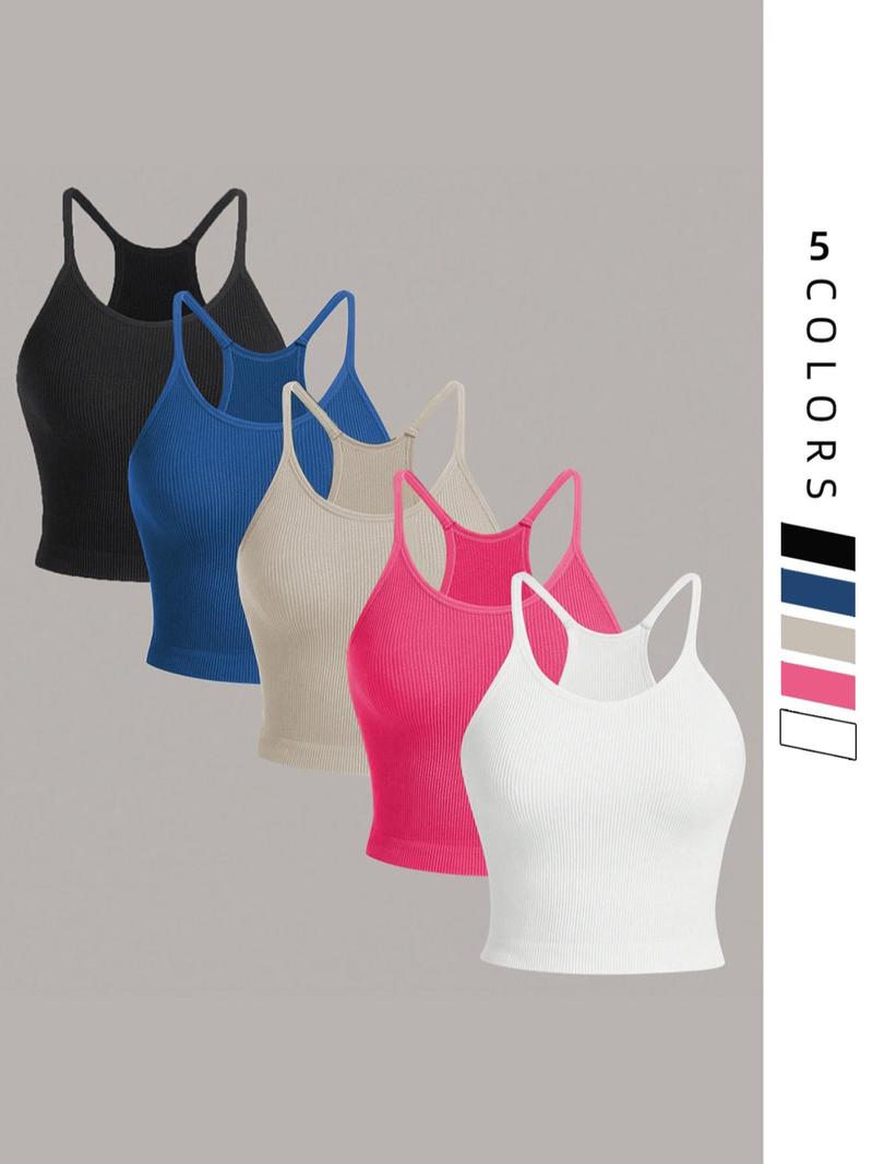 Product Introduction of Women's Plain Round Neck Crop Sports Tennis Vest, Sporty  Comfortable  Breathable Sleeveless Ribbed Crop Cami Top for Gym Workout, Running Vest, Women's Tops, Summer Outfits 2024, Running Vest, Ladies Pickleball Sportswear for Summer, Summer Gym Clothing 2