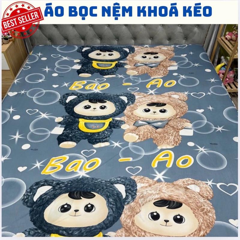 Áo bọc nệm khoá kéo 2 mặt thun silk lạnh in 3D chất thun đẹp mịn mát