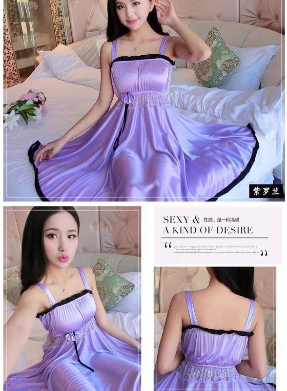 Product Introduction of Đồ Ngủ Lụa Lạnh Phong Cách Hàn Quốc, Dành Cho Nữ, Có Áo Ngực, Mỏng Và Gợi Cảm, Váy Ngủ, Thiết Kế Băng Giá, Kiểu Dây Đeo Băng Quấn Không Tay Dài Trung Bình Thích Hợp Mặc Nhà, Mùa Hè 8