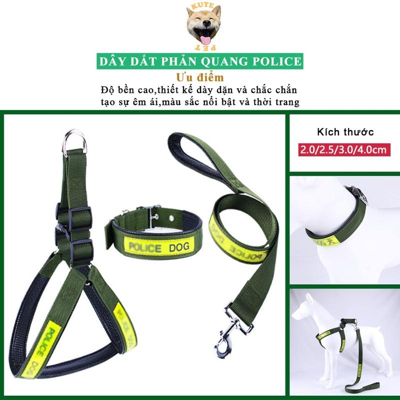 Dây dắt chó lớn - Dây xích yếm POLICE DOG phản quang dành cho chó lớn cực ngầu dây  xích  cho  mèo
