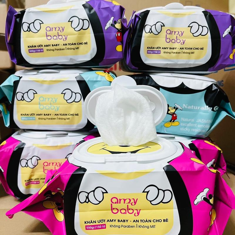   KT17*24cm SỈ Thùng 10 hộp khăn ướt chống hâm khử mùi AMYBABY  185 650G  Cho Bé 