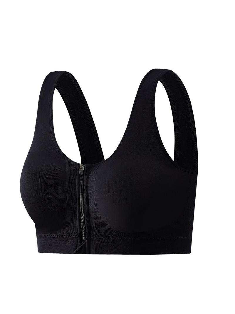 Product Introduction of Women's Solid Zipper Detachable Pad Wireless Bra, Breathable Comfortable Sports Bra, Women's Lingerie For All Seasons 1