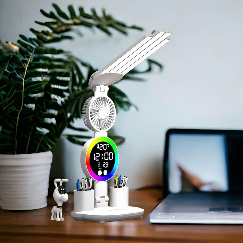 [HÓT 2024 ] Đèn Học Để Bàn Tích Điện 3 Màu, Có quạt tích Điện 3200Mh , Có ĐÈN LED Có màn hình LCD hiển thị Đa thông tin, dung lượng 3200 Mh đèn trần thông minh