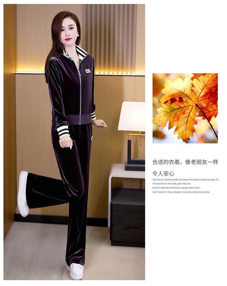 Product Introduction of Bộ Đồ Thể Thao, Nhung Vàng, Dành Cho Nữ, Mùa Xuân Và Mùa Thu, European Station, Ngoại Cỡ, Thời Trang Và Phong Cách, Trẻ Trung, Quần Ống Rộng, Bộ Hai Mảnh, Hàng Mới Về 24