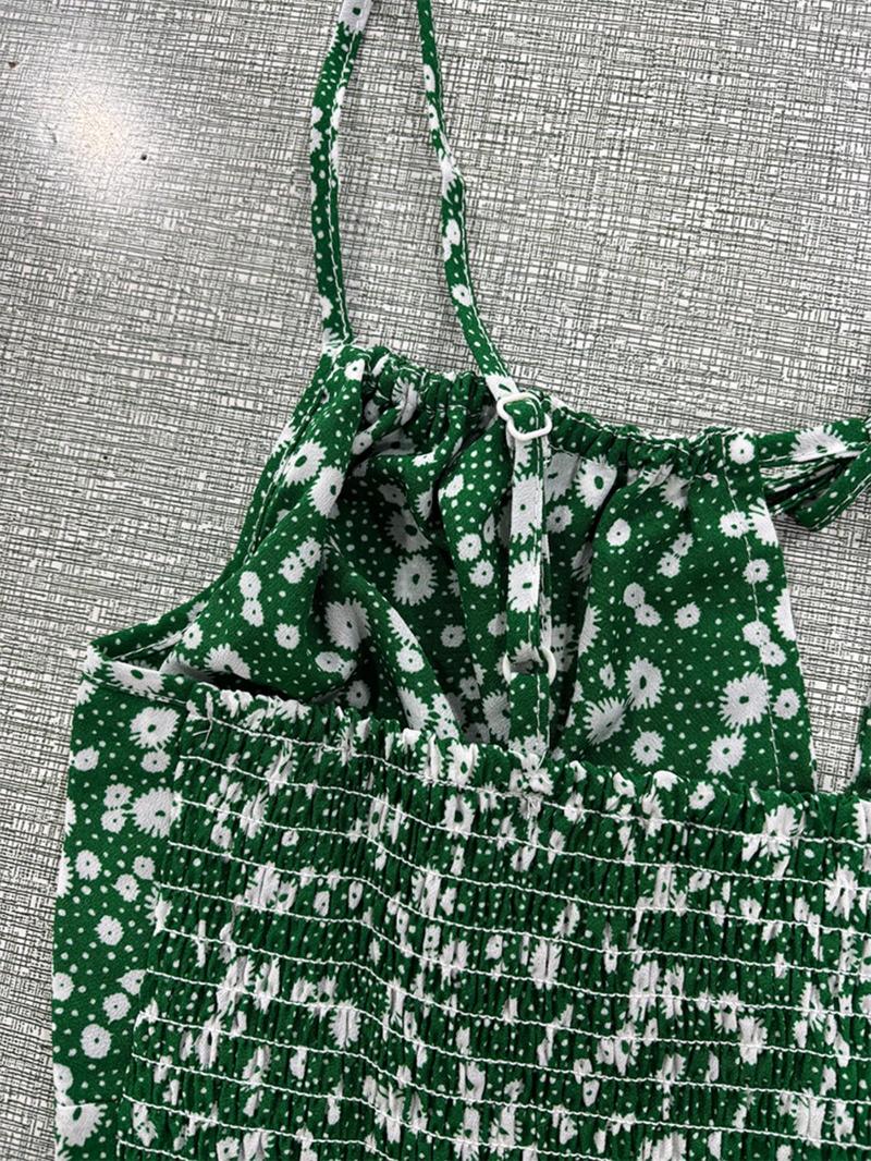 Product Introduction of Women's Ditsy Floral Print Shirred Split Thigh Cami Dress, Elegant Sleeveless Spaghetti Strap Dress for Summer, Ladies Clothes for Beach Holiday 8