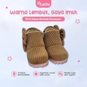 Sepatu Bot Anak Perempuan Kulit Sintetis Kombinasi Kain Pvc Ringan Stylish Anti Slip EN 02 Size 22-30