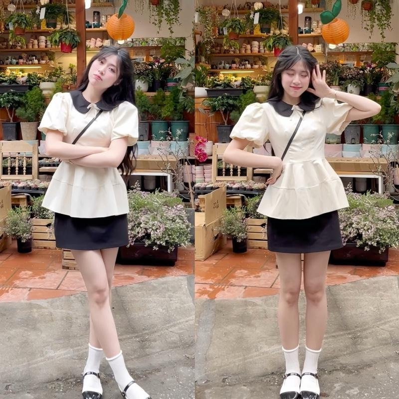Set bộ nữ thường mặc áo babydoll tay phồng kèm chân váy ôm có quần bảo hộ dilyshop -s88