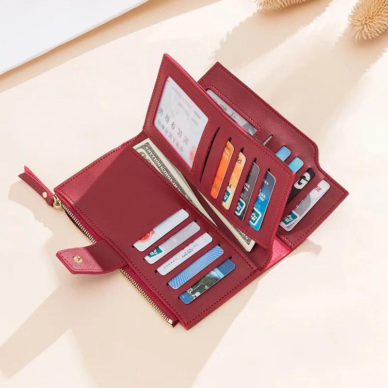 Product Introduction of Women's Wallet 2024 New Korean Edition Multi functional Large Capacity Three fold Wallet Zipper Buckle PU Handbag baguette  bag 10