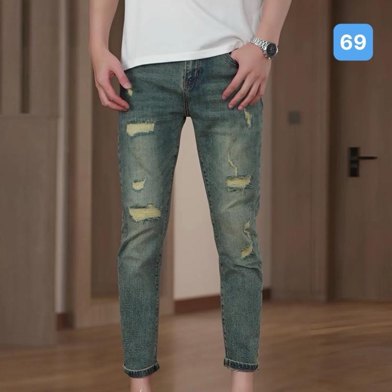 Quần jean nam [ FREESHIP ] 09 Quần bò nam màu đen rách - Quần dài nam chất jean co giãn phong cách thời trang vá da đen có lớp lót Menswear Pants Có Túi 6