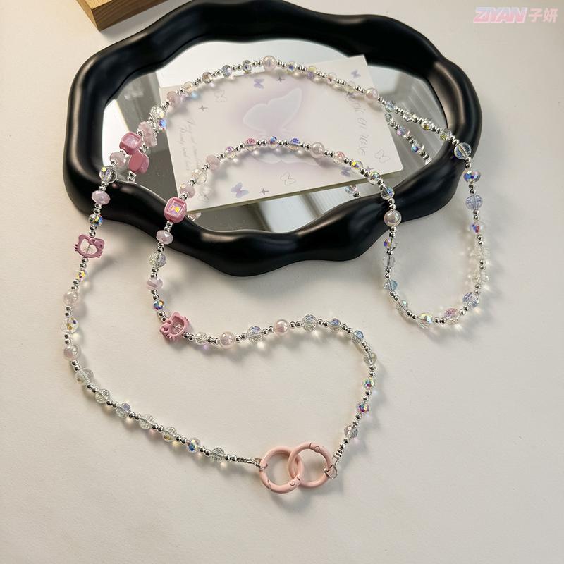 Product Introduction of Mobile Phone Charm Mobile Phone Ornaments Crystal Long Crossbody Mobile Phone Charm Cute Alloy Hello Kitty Decorative Chain High-End Handmade Beaded Bag Side Strap 5