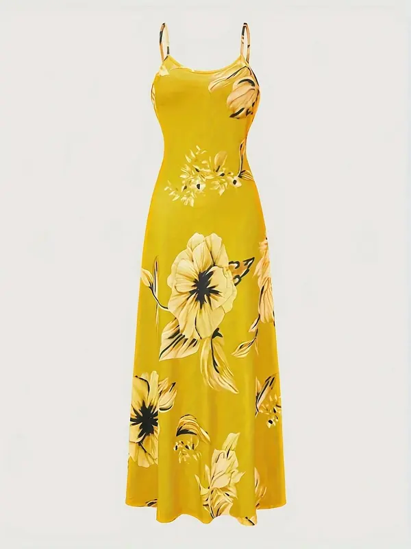 Women's Floral Print Dress, Boho Sleeveless Dress for Beach Holiday Vacation, Ladies Clothes for Summer 6
