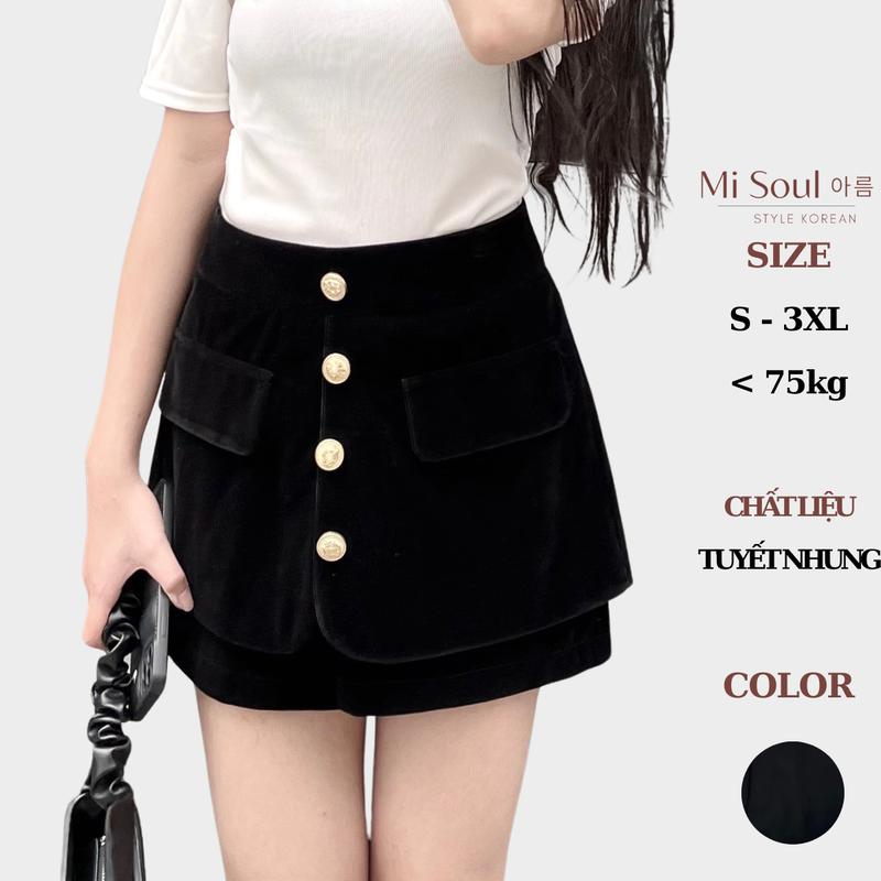 Quần Nhung Giả Váy Khuy Đồng BigSize MiSoul, Quần Short Nữ Cạp Cao Tôn Dáng BigSize MiSoul 232 Women Pants Đen