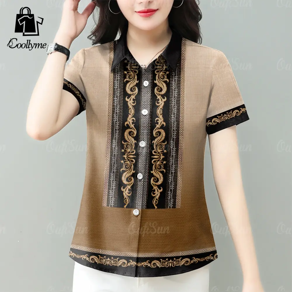 Asean Attire For Women Barong Tagalog Modern Formal Attire 2025  Women's Casual Shirt Vintage Famous Shirt Bohemian Short Sleeve Office Casual Blouse