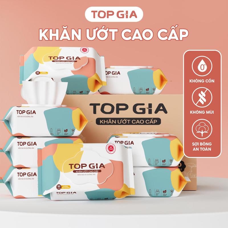 [ĐA KHO] Combo 12 Bịch khăn ướt cao cấp Topgia 80 tờ kích thước 15x20cm mềm mại, Khăn giấy ướt không mùi, an toàn mọi làn da cho Bé khăn ướt Giấy Ăn
