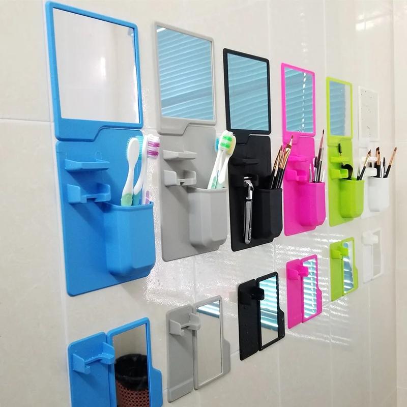 Drill Free Bathroom Mirror Double Side Makeup Vanity Shave Mirror Wall Mounted Folding Arm Mirrors