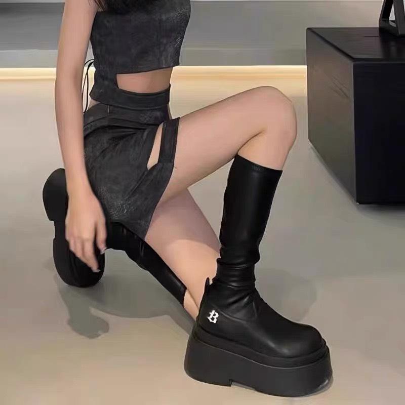 Bốt nữ cao cấp chữ B chất da cao cấp Sugarr Ngang bắp chân