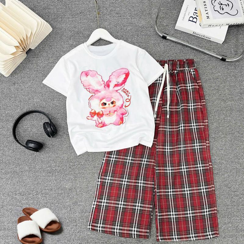 Sét bộ hè bé gái,quần kẻ chất đũi form rộng kết hợp áo in hình BaBy Three size 15-45kg (mã 02.hồng) 2