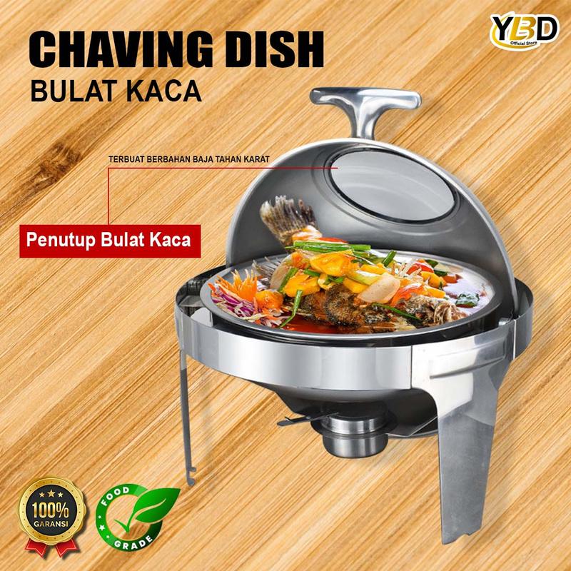 Product Introduction of YBD - Prasmanan Roll Top Stainless Steel 6.8 Liter Tutup Stainless & Tutup kaca | Roll top prasmanan bulat Gold & silver | Perlengkapan dapur wadah prasmanan stainless | Tempat makan prasmanan | Roll top wadah makanan peralatan masak Kitchenware 9