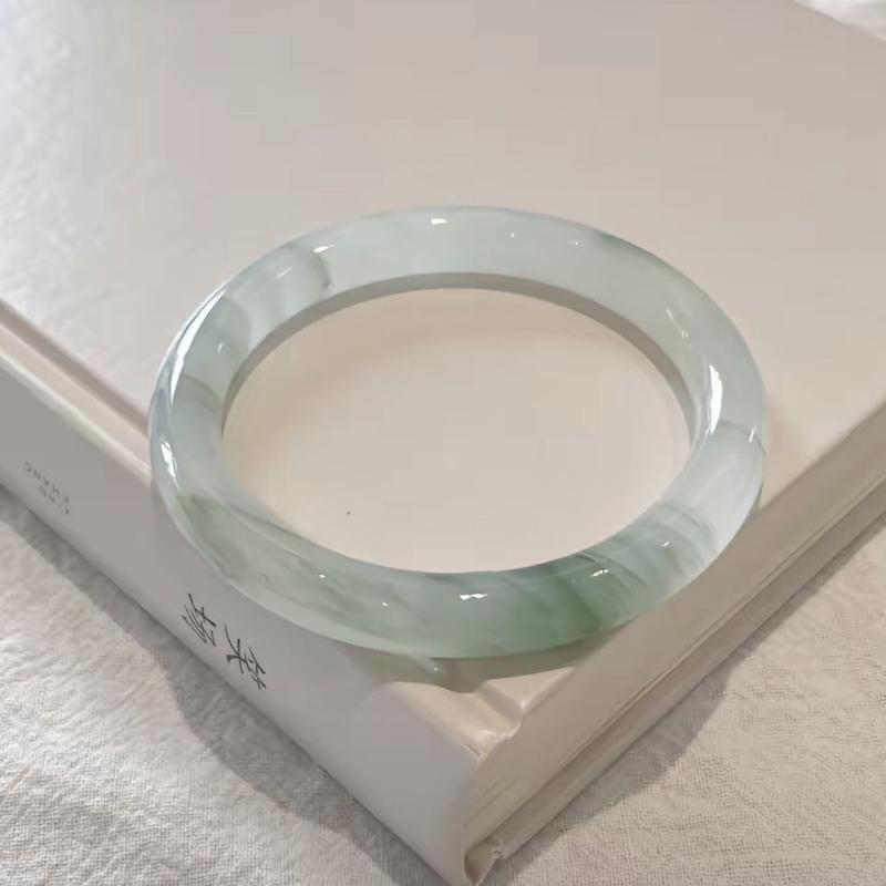 Vòng Tay Ngọc Bích Núi Thiên Sơn Tân Cương, Phổ Biến, Vòng Tay Bán Nước Banshan, Hoa Nổi Loại Waxy Băng, Thanh Tròn Mỏng, Vòng Tay Nữ 3