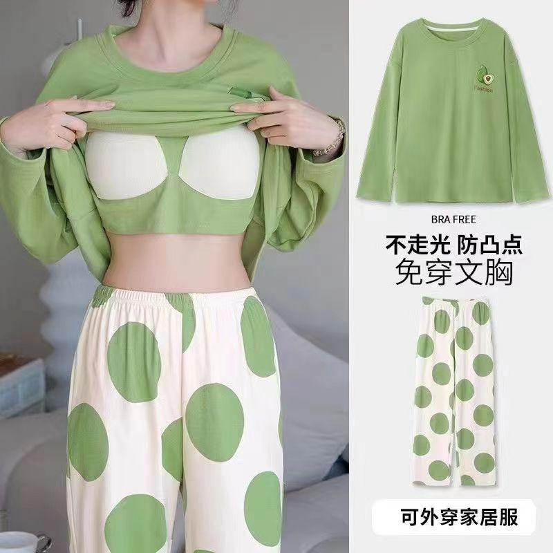 Bộ Đồ Ngủ Có Đệm Ngực Chất Liệu Cotton Nguyên Chất Thoải Mái Chất Lượng Cao Với Tay Dài Có thể Mặc Ngoài Trời Mùa Thu Và Mùa Đông Bộ Đồ Dễ Thương Hoạt Hình Che Núm Vú Cho Nữ Áo Chui Đầu Mặc Ở Nhà 3