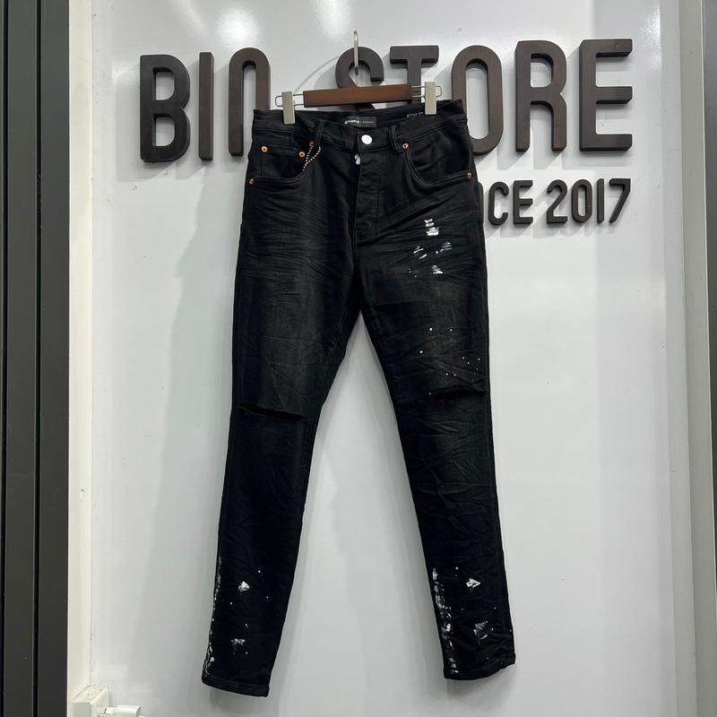 Quần jean bò purple đen rách gối vẩy sơn 4 cúc cotton ôm gọn