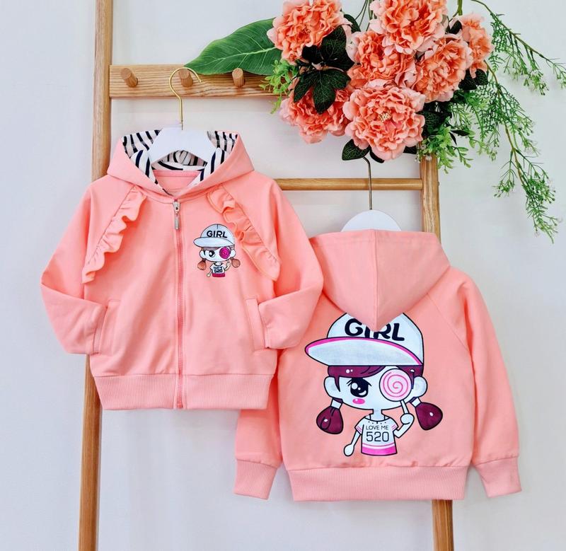 mẫu áo khoác bé gái mới thời trang áo khoác bé gái 1 tuổi- 12 tuổi nặng từ 10kg-38kg chất da cá cotton mềm mịn mát thấm hút mồ hôi cực tốt in họa tiết búp bê xinh xắn Women Jacket