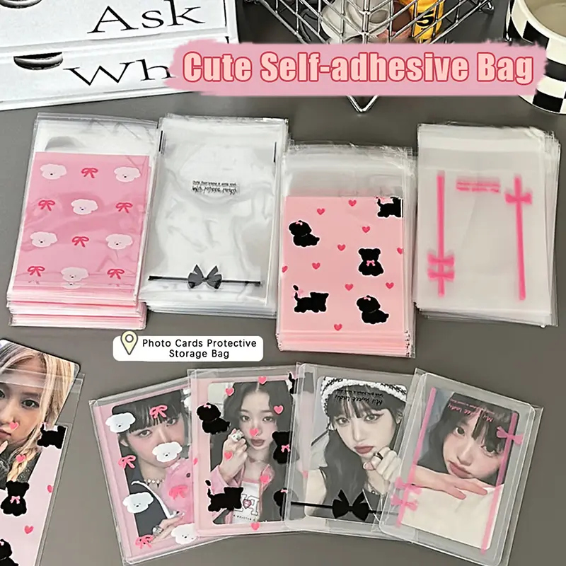 Beg Opp Pelekat Diri Ikatan bentuk rama-rama Comel Lutsinar, 50Pcs, untuk Kad Foto Idola Kpop, Beg Simpanan Pelindung, Lengan Kad Photocard