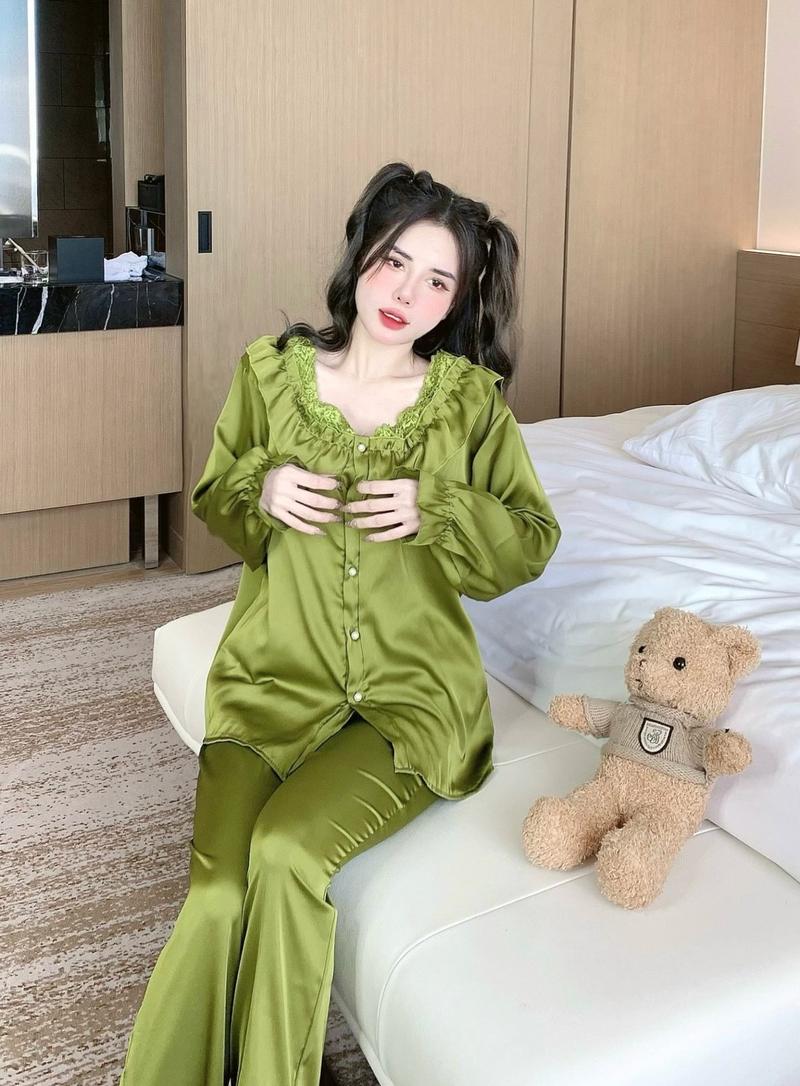 Product Introduction of Sét đồ ngủ pijama cổ bèo tiểu thư tay dài chất lụa latin mềm mịn mát về 5 màu siêu xinh (freesize 40-60kg) Nữ Women Voi 5