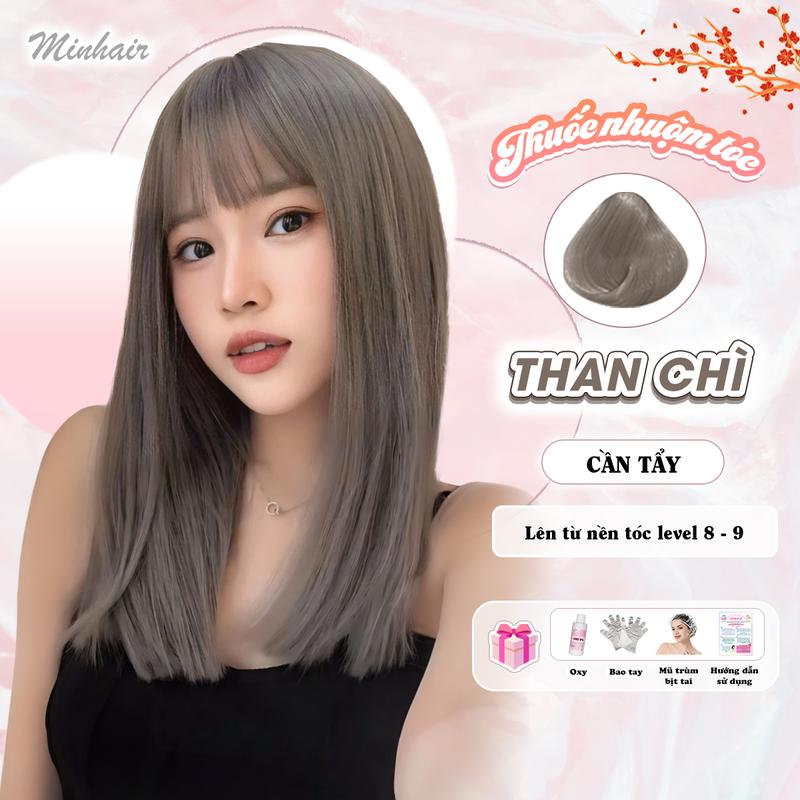 Thuốc nhuộm tóc Than Chì tặng kèm oxi trợ dưỡng và bao tay trùm tai trùm đầu Minhair Đổi Màu Tóc Nam Nữ Women Serum