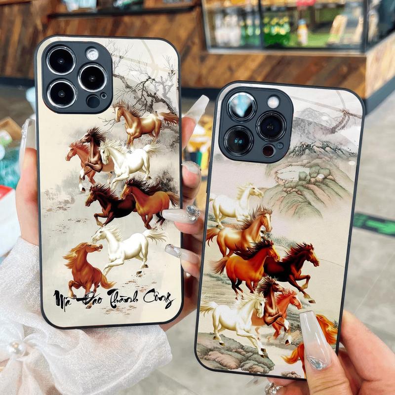 Ốp Kính Mã đáo thành công tranh đẹp dành cho iPhone 16 15 14 13 12 11 8 7 6 6s 6p 7p 8p 6g 7g 8g Pro Max XR XS xsmax Plus Promax Ốp lưng điện thoại di động Lady Case Phụ Kiện