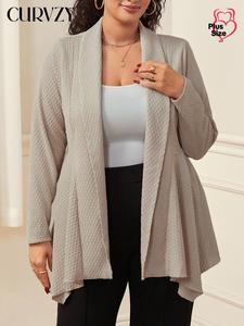 CURVZY Plus Size Solid Color Open Front Sweater Cardigan, Casual Long Sleeve Cardigan for Spring & Fall, Women's Plus Clothing for Daily Wear