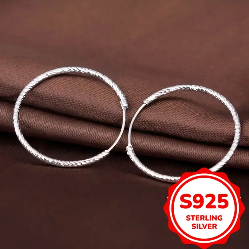 Sterling Silver Hoop Earrings - Elegant, Chic S925 Diamond Cut Jewelry for Women - Hypoallergenic, 3g, Perfect for Casual Attire & Gifting 3