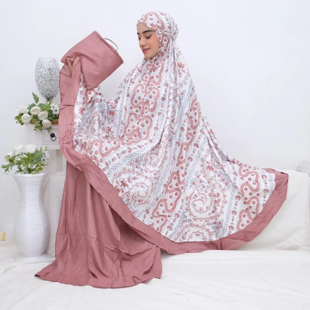 mukenah cantik wanita dewasa  katun rayon bali motif zahra kombinasi size jumbo halya shop Muslim Bordir Mewah