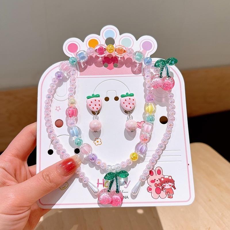 Product Introduction of Children's Necklace Jewelry Set Colorful Beaded Bracelet Cartoon Hair Hoops Earrings Princess Girl Accessories 18