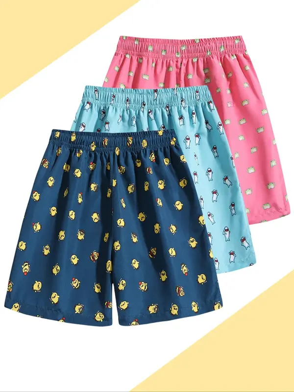 Men's Colorblock Cartoon Print Beach Shorts, Casual Elastic Waist Swim Shorts for Summer, Trendy Pool Gear & Family Beach Day Essentials 1