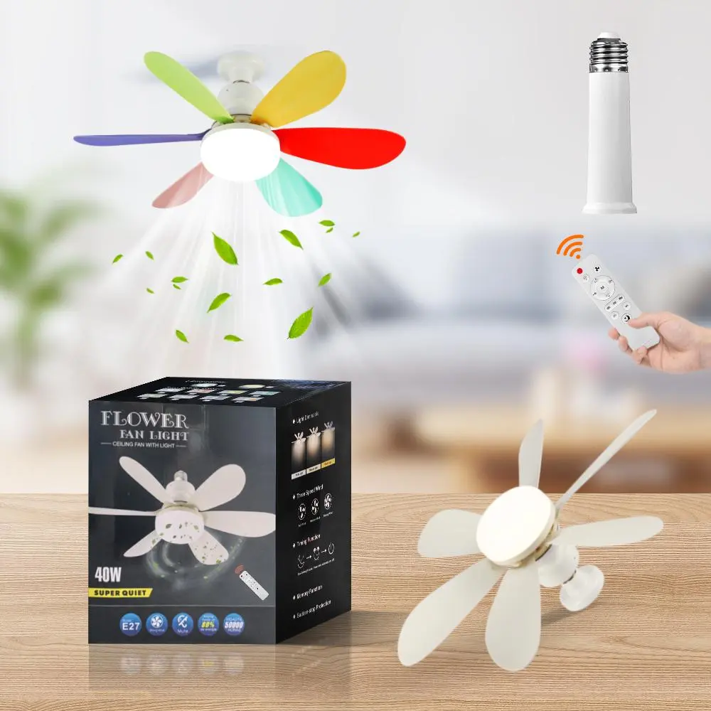 E27 6-leaf Plug and Play Fan Light, 1pc Remote Control Fan Light with 3 Color Adjustment & Night Light Mode, Silent High Energy Saving Fan Light for Bedroom, Kitchen, Living Room
