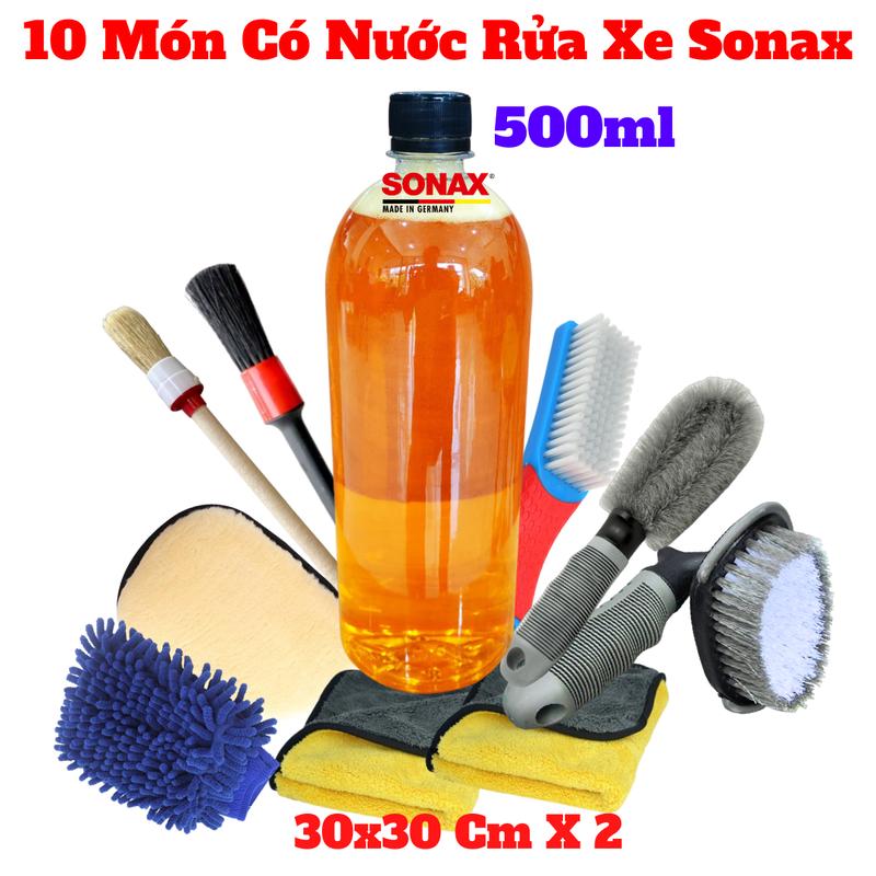  Combo Dung Cụ Rửa Xe Tại Nhà 10 Món Kèm Nước Rửa Xe Sonax 500ml   Sonax Đức   