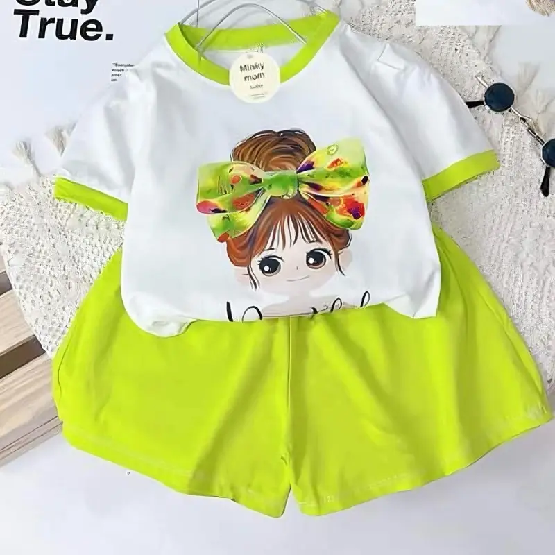 xinh gai Bộ cộc tay in hình BÚP BÊ Cô gái dễ thương cho bé gái .đồ mùa hè cho bé .vải cotton set chobe 8