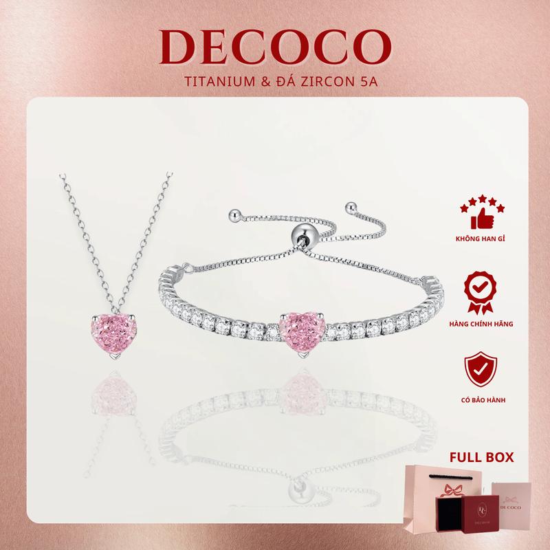 ( Độc Quyền Livestream ) [MUA 1 TẶNG 1 VÒNG CỔ MOLY] KHÔNG ĐEN GỈ - Vòng tay, lắc tay nữ trái tim hồng POSIE De Coco (kèm Túi giấy + Hộp + Thiệp) Phụ Kiện Titan bracelet vòng tay nữ